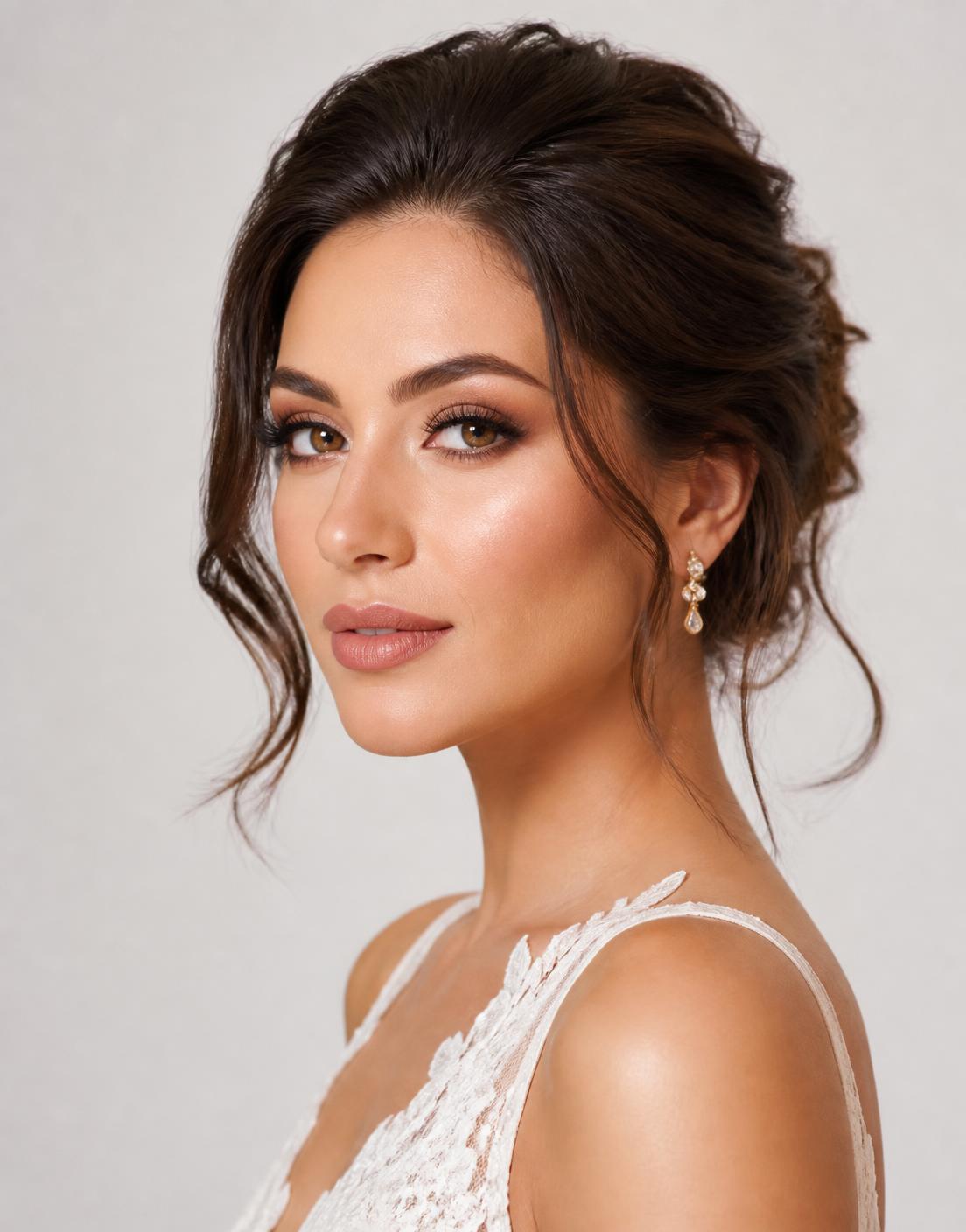 Bride wearing soft, natural bridal makeup by Colure Beauty