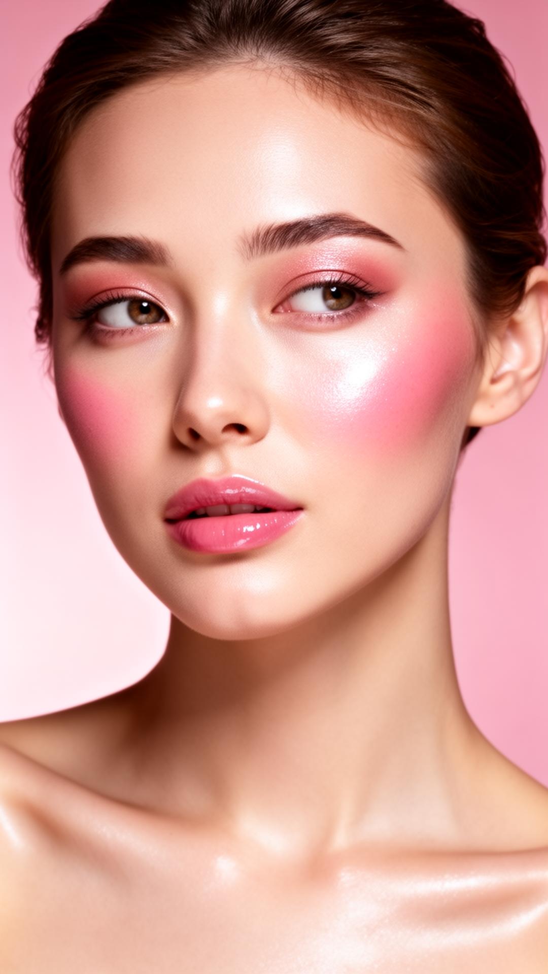 Soft glam pink makeup model
